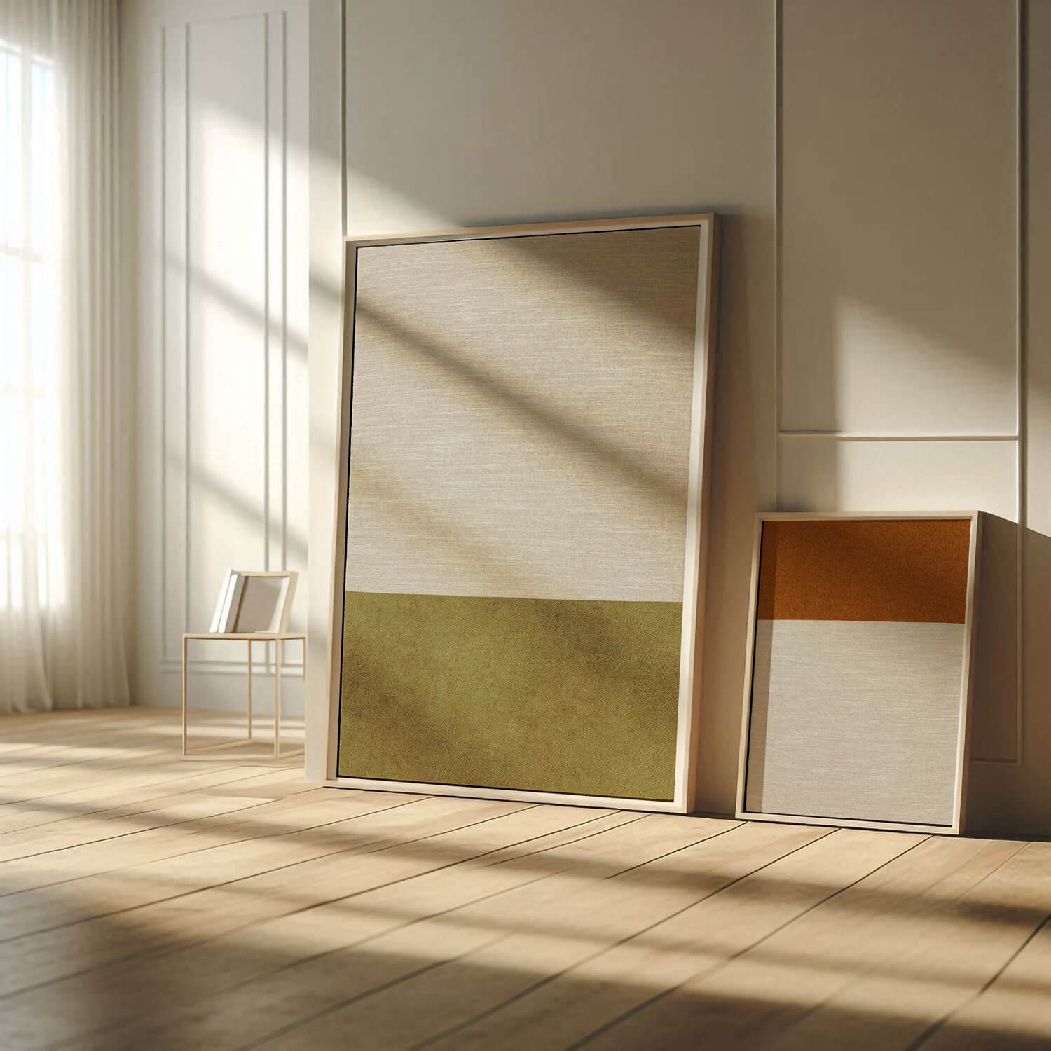 House of Gallerista - Elegante Wandbilder in natürlichen Farbtönen: Perfekt kombiniert in großen und kleinen Formaten, eingerahmt in minimalistische Holzrahmen. Ideal für lichtdurchflutete Räume und moderne Interior-Konzepte. Entdecke den Wandbild-Konfigurator bei House of Gallerista und gestalte dein individuelles Kunstwerk. Schlüsselwörter: House of Gallerista, Wandbild, natürliche Farben, minimalistisches Design, Wandbild-Konfigurator, Holzrahmen, Interior Design.
